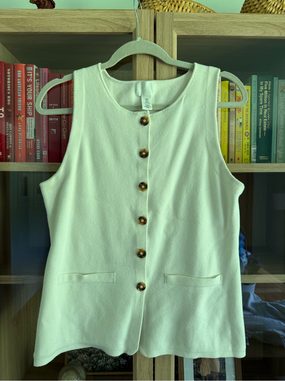 H&M Cream Button-Front Sleeveless Vest with Tortoiseshell Button
